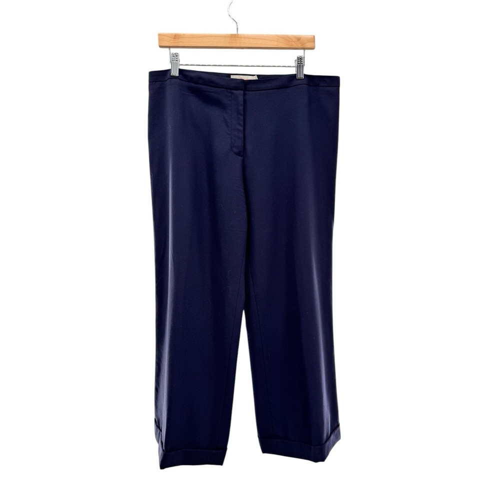 Tory Burch Women Size 12 Navy Wool Blend Wide Leg Crop Pants Career Dress Work‎